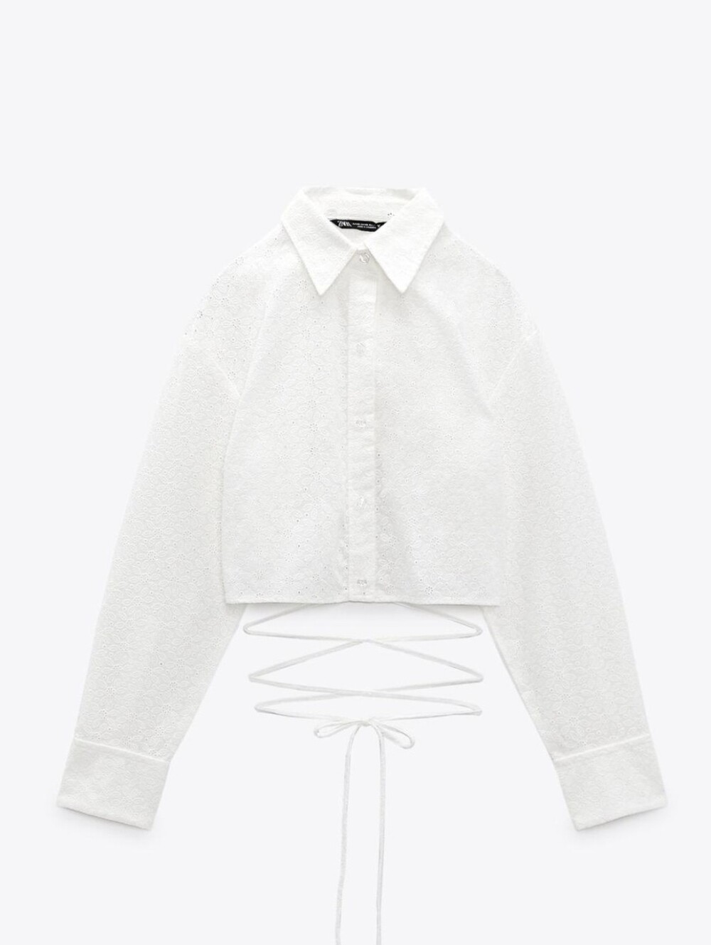 Sz S Zara EMBROIDERED EYELET CROP SHIRT  White Open Back